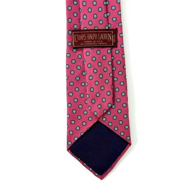 Chaps Ralph Lauren Silk Tie Pink Blue Geometric Floral Made USA - Picture 3 of 6